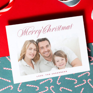 Cartão De Festividades Foto feliz de Natal da Clássica Vermelha