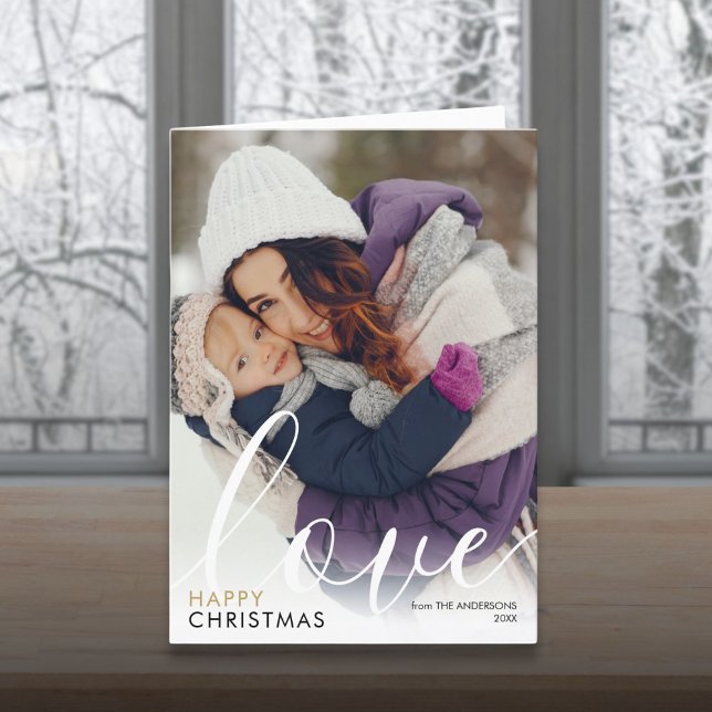 Cartão De Festividades Foto Feliz de Natal - Script Love Chic Modern (Happy Christmas Photo Script Love Chic Modern Holiday Card)