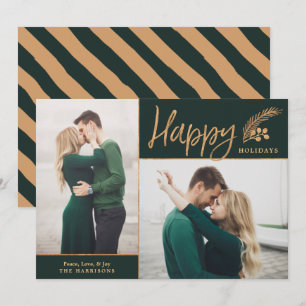 Cartão De Festividades Foto Feliz Elegante Do Faux Gold Foil Verde