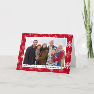 Cartão De Festividades Foto Feliz Feriados Foto Flocos de Neve Vermelho D