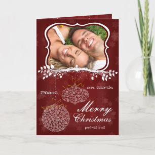 Cartão De Festividades Foto Feliz Natal Vermelho Estrelas Brancas