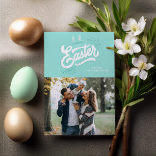 Cartão De Festividades Foto "Feliz Páscoa" com Orelhas de Coelho