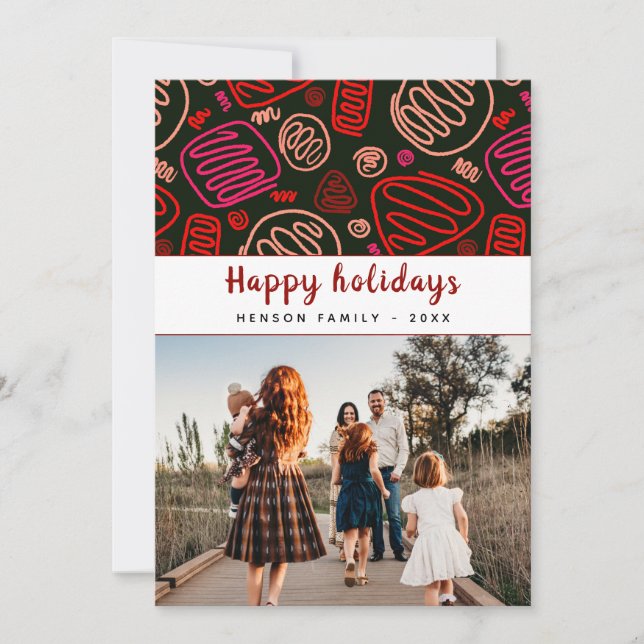 Cartão De Festividades Foto festiva da família no Natal em vermelho com d (Frente)