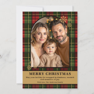 Cartão De Festividades Foto Festiva de Natal da Família em Xadrez Vermelh