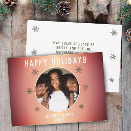 Cartão De Festividades Foto Festivo Laranja Metálico Floco de Neve Foto N