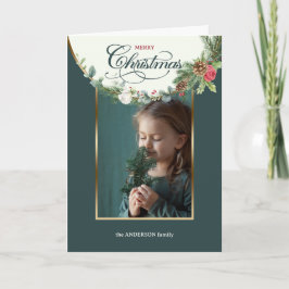 Cartão De Festividades Foto Floral do Feliz Natal da Caligrafia