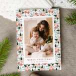 Cartão De Festividades Foto Floral Elegante Winter<br><div class="desc">Elegante Cartões de foto de Natal com sua foto vertical emoldurada em branco com um padrão de fundo de flores e folhagem de inverno em tons de rosa, verde, mauve e azul. Personalize a frente do cartão floral de Natal com uma saudação personalizada e o seu nome familiar. O cartão...</div>