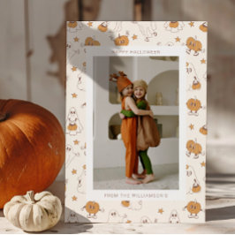Cartão De Festividades Foto Fofa e Retrô de Abóbora Fantasma para o Hallo