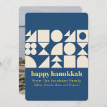 Cartão De Festividades Foto Geométrica Azul Moderna de Hanukkah<br><div class="desc">Diga Feliz Hanukkah com este simples e moderno cartão de arte geométrica em azul,  personalizado com seu nome e foto.</div>