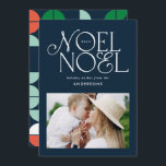 Cartão De Festividades Foto geométrica colorido de Noel brilhante<br><div class="desc">Divertimento alegre e colorido Noel Christmas — guião geométrico de tipografia,  design de Natal. Pista vermelha,  verde,  azul marinho e rosa.</div>