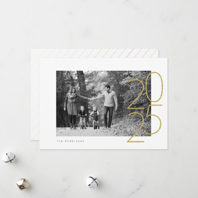 Cartão De Festividades Foto Glitter Playful 2025 (Frente/Verso In Situ)