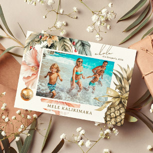 Cartão De Festividades Foto havaiana Mele Kalikimaka em aquarela 