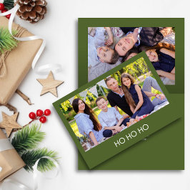 Cartão De Festividades Foto "HO HO HO" Verde Oliva Minimalista Moderna