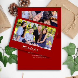 Cartão De Festividades Foto "HO HO HO" Vermelho Carmim Minimalista Modern