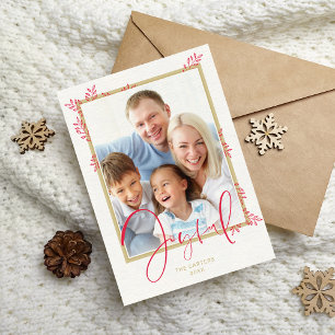 Cartão De Festividades FOTO HOLIDAY na moda botânica de ouro alegre