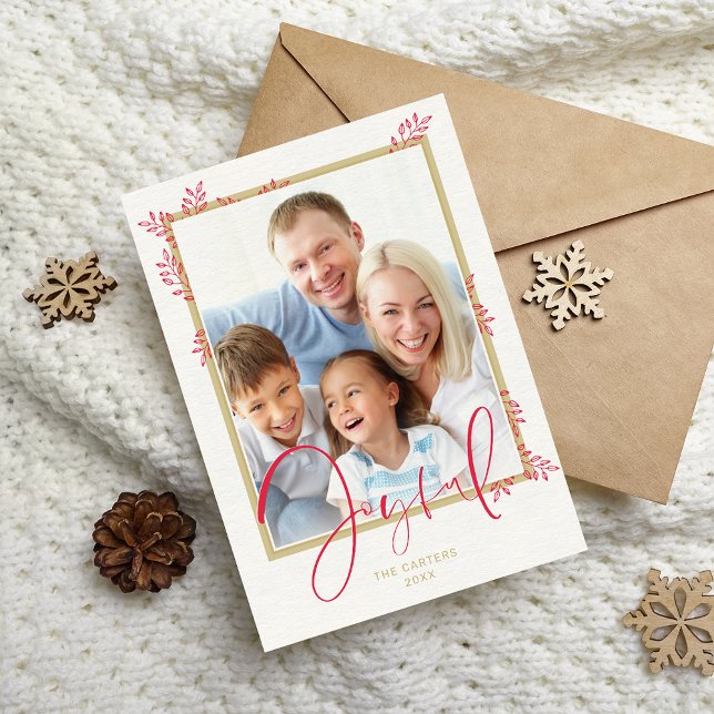 Cartão De Festividades FOTO HOLIDAY na moda botânica de ouro alegre (Criador carregado)