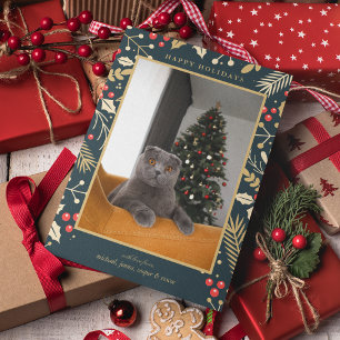 Cartão De Festividades FOTO HOLIDAY   Ouro de Natal Holly & Berries