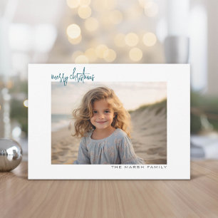 Cartão De Festividades Foto Horizontal borda branca chevron azul minimali