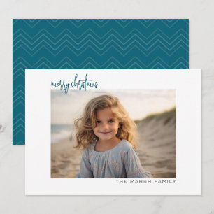 Cartão De Festividades Foto Horizontal borda branca chevron azul minimali