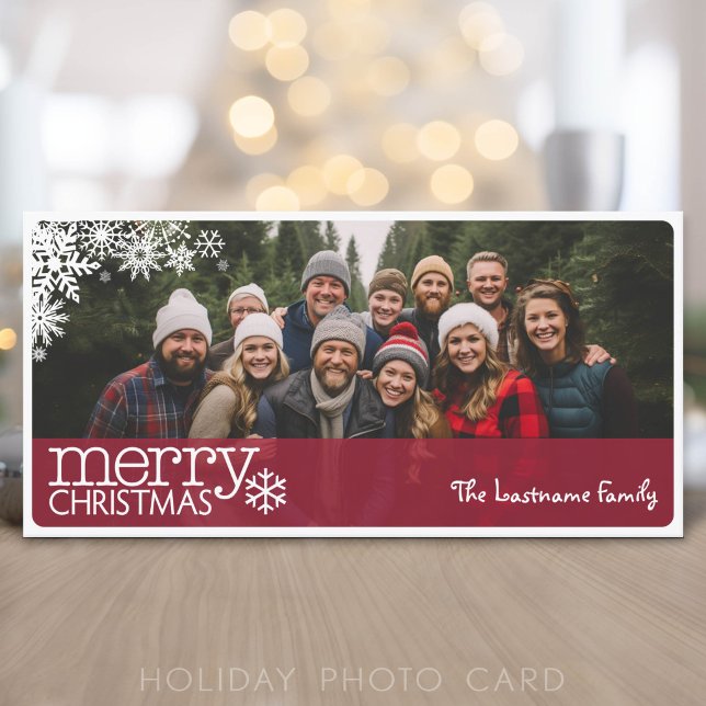 Cartão De Festividades Foto Horizontal Completa - Natal Alegre Vermelho (Add 1 photo to this classic photo card that can be printed or sent out to friends and family.)