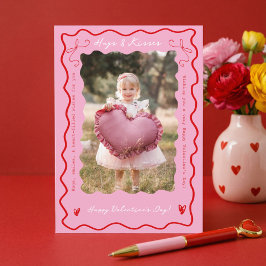 Cartão De Festividades Foto Infantil Garatuja Ondulada Retro Rosa Vermelh