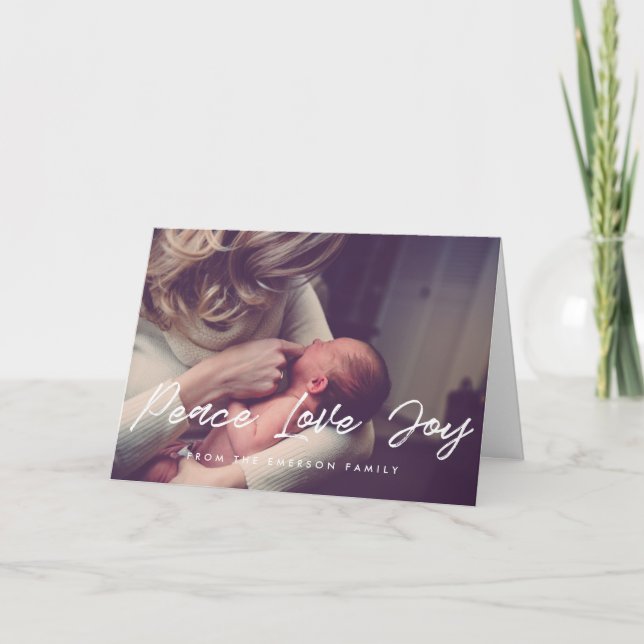 Cartão De Festividades Foto Inspiradora Moderna Paz Amor Alegria (Frente)