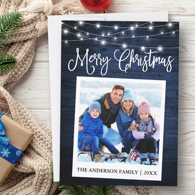 Cartão De Festividades Foto instantânea de câmeras de luz azul caligráfic (Customize to add text to back of card.)