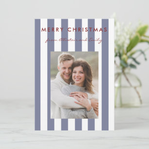 Cartão De Festividades Foto Listrada de Azul Claro Minimalista e Elegante