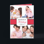 Cartão De Festividades Foto listrada vermelha do Natal da banda da<br><div class="desc">Suas fotos de família olharão seu melhor neste cartão de cartões de natal de luxe. As imagens são arranjadas astuta com um quadro de canto entalhado que carrega seu cumprimento. O cobrir interno acomoda seu boletim de notícias do feriado (se desejado). Este será o cartão que seus amigos e família...</div>