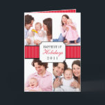 Cartão De Festividades Foto listrada vermelha do Natal da banda da<br><div class="desc">Suas fotos de família olharão seu melhor neste cartão de cartões de natal de luxe. As imagens são arranjadas astuta com um quadro de canto entalhado que carrega seu cumprimento. O cobrir interno acomoda seu boletim de notícias do feriado (se desejado). Este será o cartão que seus amigos e família...</div>
