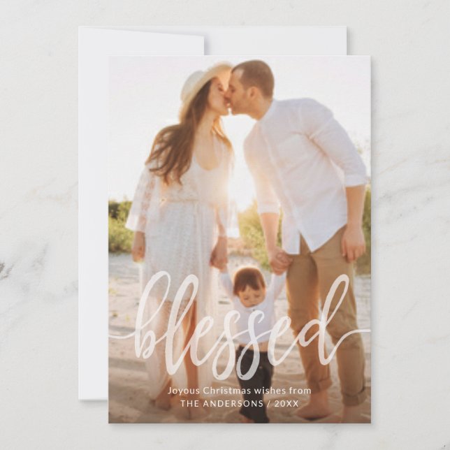 Cartão De Festividades Foto manuscrita de Natal abençoada (Frente)