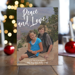 Cartão De Festividades Foto manuscrita natalícia Dourada Paz Amor