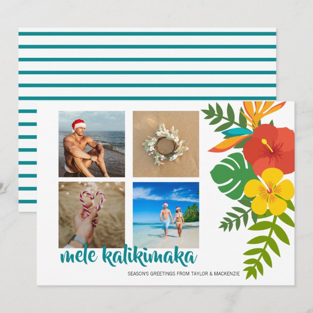 Cartão De Festividades Foto: Mele Kalikimaka Flower Personalizada (Frente/Verso)