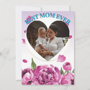 Cartão De Festividades Foto Melhor Mãe do Mundo Coração Floral Dia das Mã