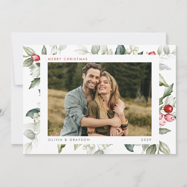 Cartão De Festividades Foto mínima de feriado de cor aquática moderna (Frente)