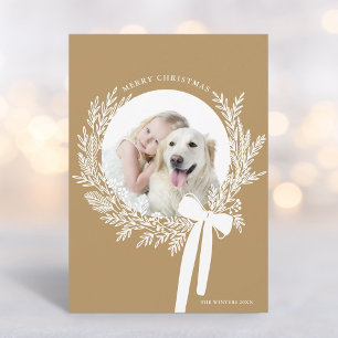 Cartão De Festividades Foto mínima do ouro Brown Christmas Wreath