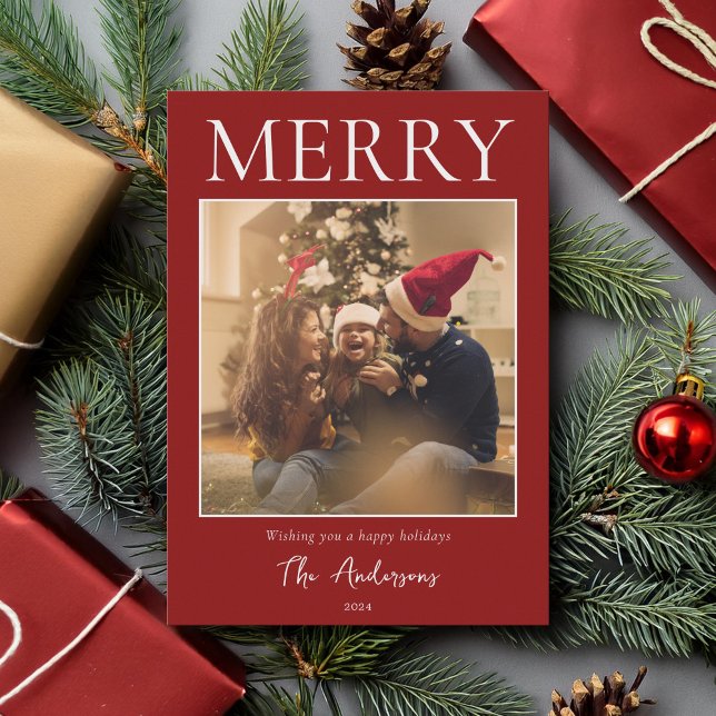 Cartão De Festividades Foto mínima moderna e simples feliz (Criador carregado)