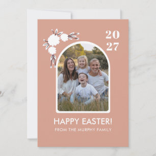 Cartão De Festividades Foto Minimalista de Família de Páscoa com Arco Flo
