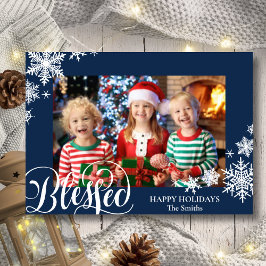 Cartão De Festividades Foto Minimalista de Script Moderno Blue Snowflakes