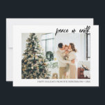 Cartão De Festividades Foto Minimalista do Script de Pincel da Paz na Ter<br><div class="desc">Paz na Terra.</div>