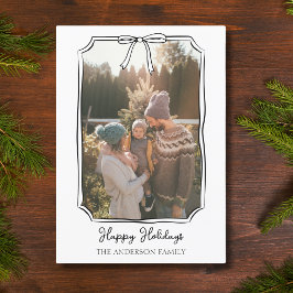 Cartão De Festividades Foto Minimalista Simples de Família em Preto e Bra