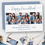 Cartão De Festividades Foto: Modern Calliografia Dusty Blue Hanukkah 3<br><div class="desc">Modern Trendy Calliographic 3 Photo Family Collage Happy Hanukkah Card - Dusty Blue</div>
