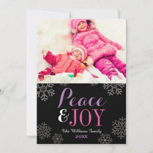 Cartão De Festividades Foto: Modern Pink Purple Peace and Joy Snowflake