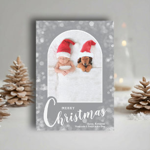 Cartão De Festividades Foto Moderna Arqueada no Natal Cinza