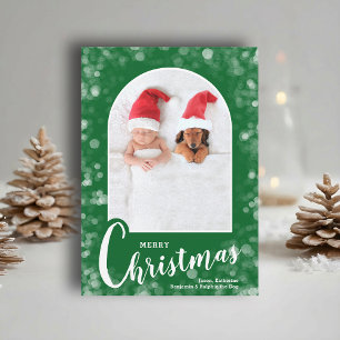 Cartão De Festividades Foto Moderna Arqueada no Natal Verde