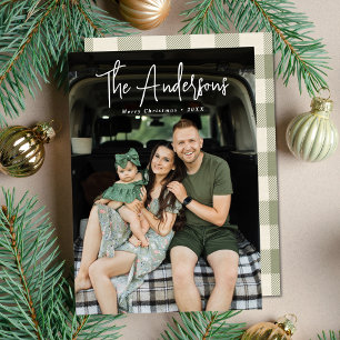 Cartão De Festividades Foto Moderna com Assinatura em Script Creme e Oliv