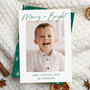 Cartão De Festividades Foto Moderna com Letra Verde de Feliz e Alegre