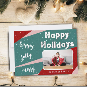 Cartão De Festividades Foto Moderna Cor de Rosa Laranja Verde Bandido Nat