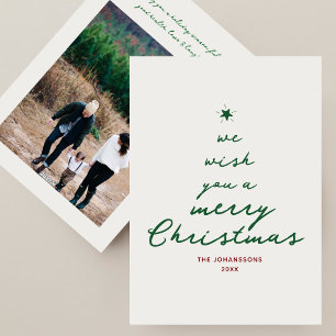 Cartão De Festividades Foto Moderna da Árvore de Natal de Script Manuscri