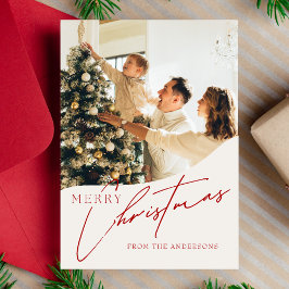 Cartão De Festividades Foto Moderna da Família no Natal Vermelho na Moda